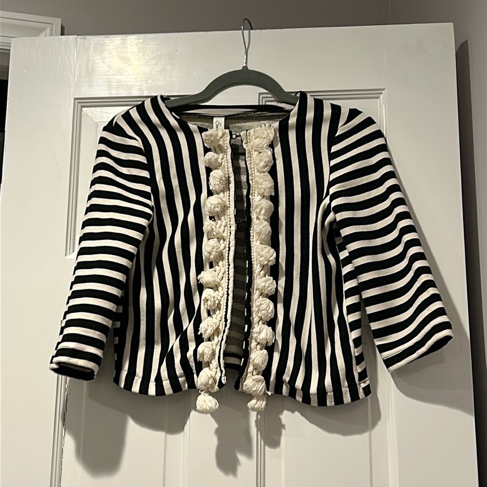 Black & White Striped Tassel-Trim Blazer